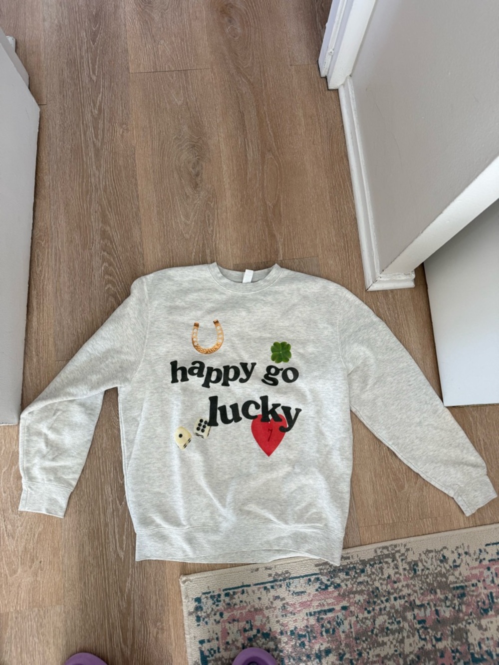 Happy Go Lucky Graphic Sweatshirt - Light Heather Gray
